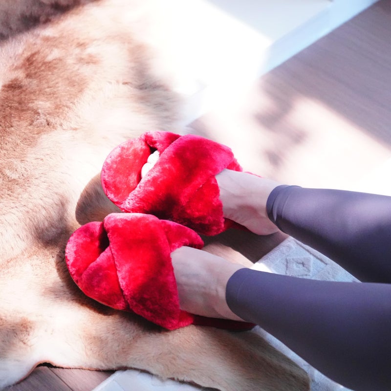 Crazy Lady Women's Fuzzy Fluffy House Slippers Cute Plush Memory Foam Shoes Cross Band Indoor Outdoor Open Toe Sandals(06/Wine Red, 10-10.5) - Image 2
